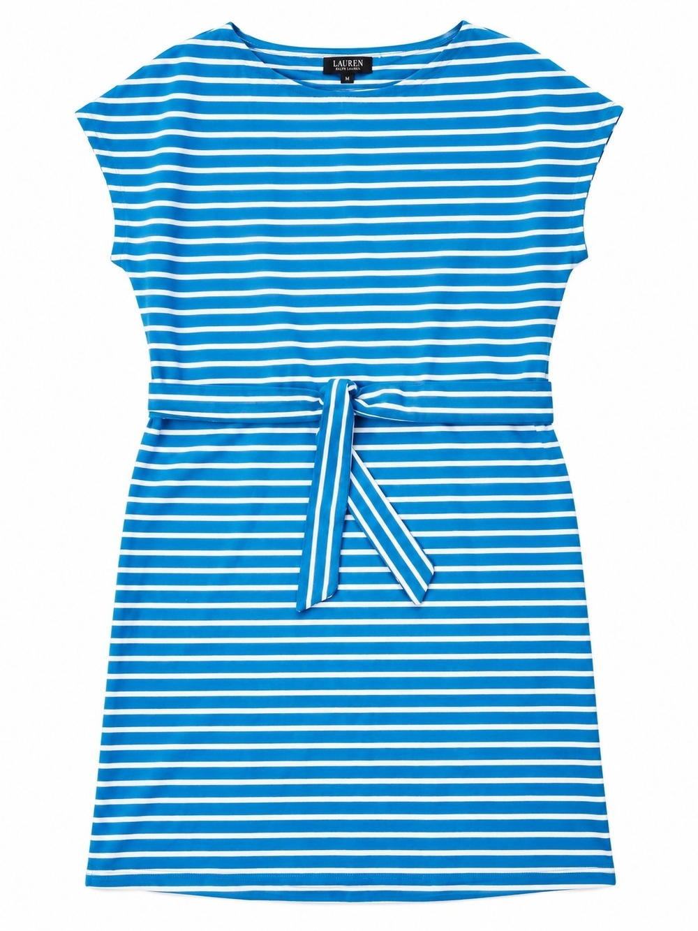 Lauren Ralph Lauren Blue and White Striped Tie-Waist Midi Dress